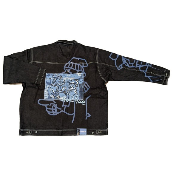 Vintage Y2K Raw Blue 3XL Denim Jacket NWT! Deadstock Urban Hip Hop Graffiti - Picture 9 of 16